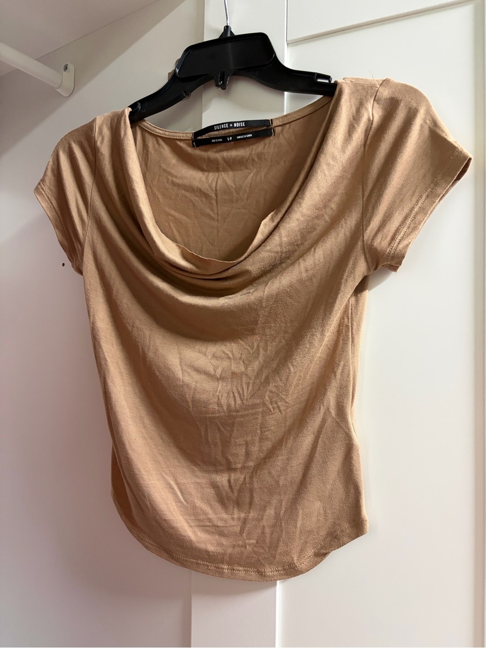 TWO FOR ONE: Silence + Noise Women's Camel & Mauve Draped Neck Top